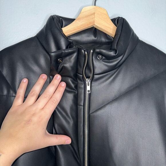 Sea New York Vegan Leather Quilted Jacket Women's Size Small in Black Oversized - Picture 8 of 11